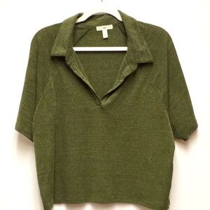 BP Short Sleeve Collared Stretch Top 2X Green Boxy Fit Casual